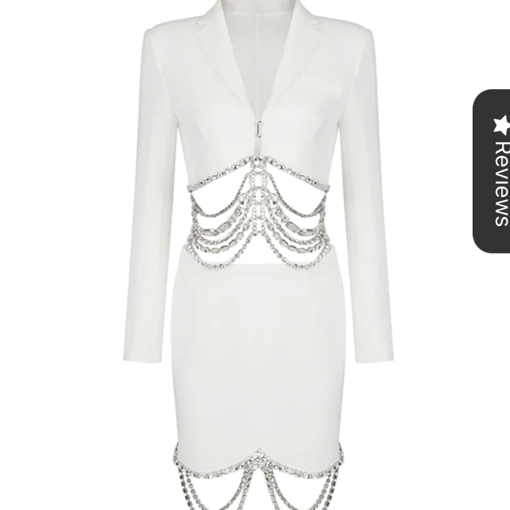 White embellished skirt set, medium